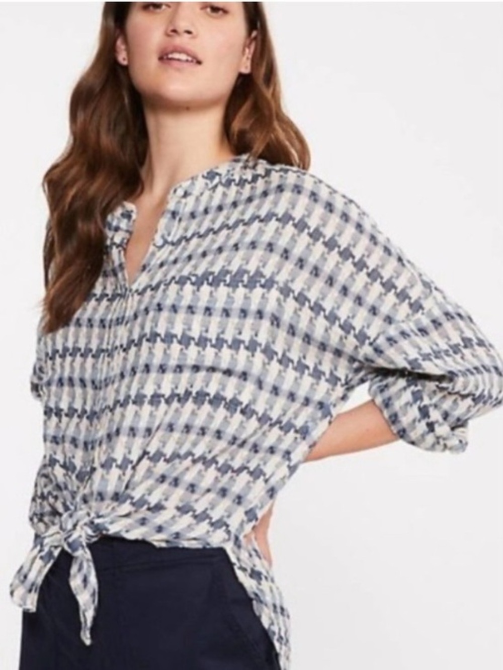LOU & GREY LOFT Women’s Houndstooth Woven Oversized Shirt NEW Size S